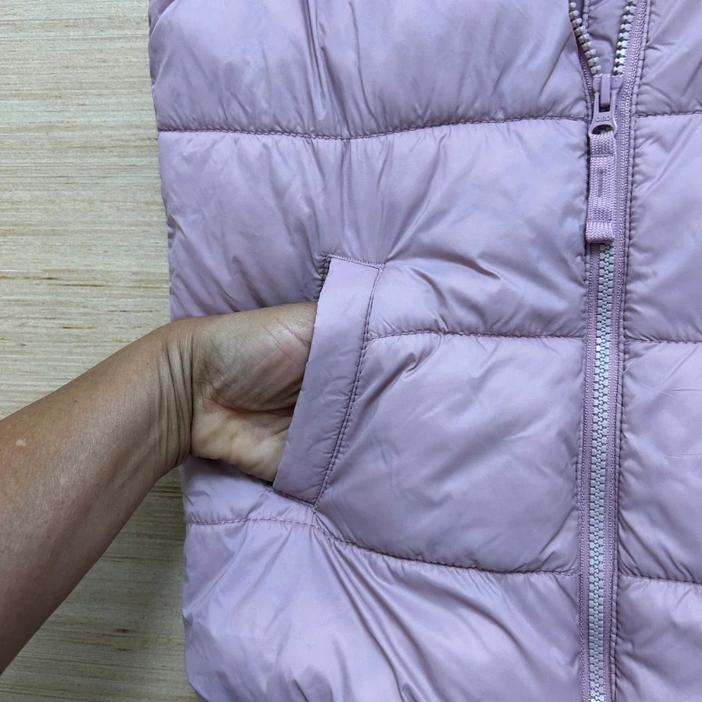 Old Navy Girls Puffer‎ Vest Pink Fleece Lined Quilted Zip Up Mock Neck L 10-12